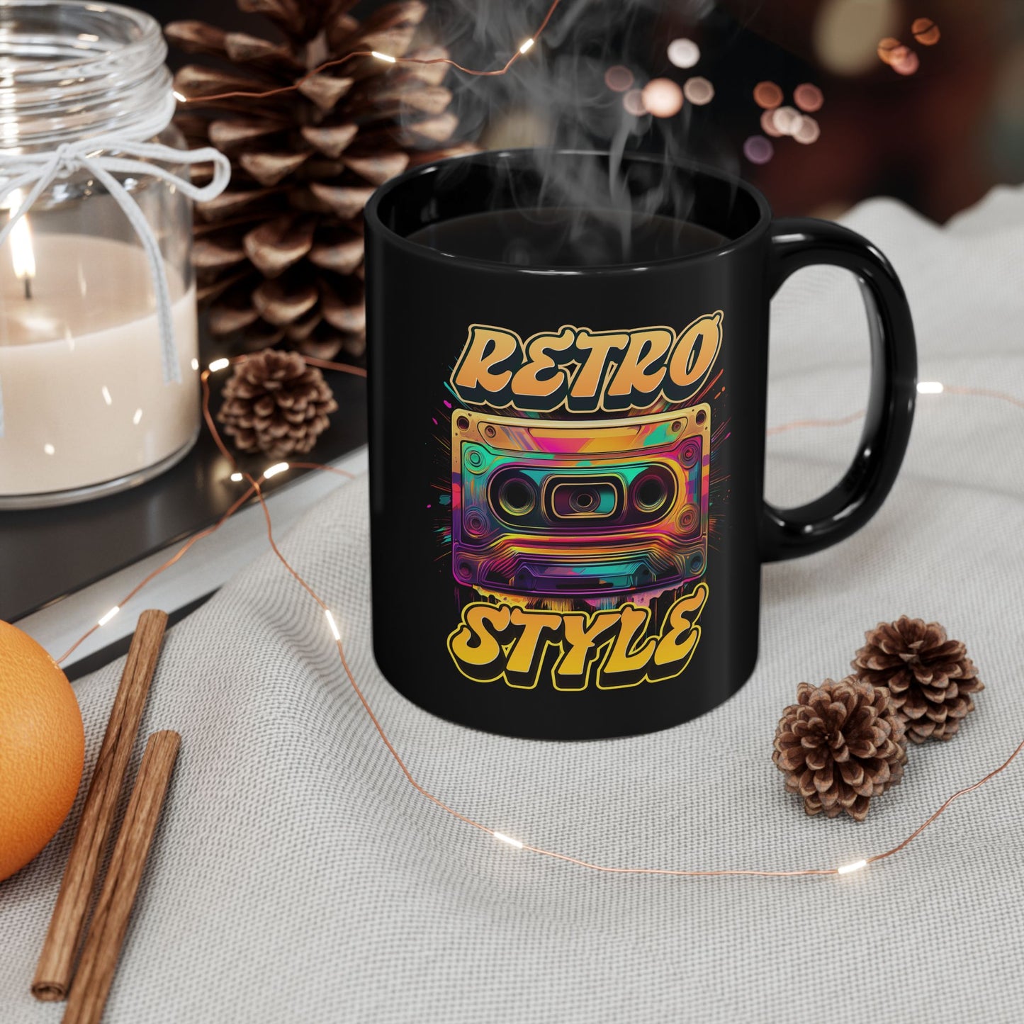 Oldschool Vibes 80er Retro Kassette Tasse, Geschenk für Musikliebhaber, Vintage Musik, Retro Kassette T-Shirt, Tasse Black Mug (11oz, 15oz)