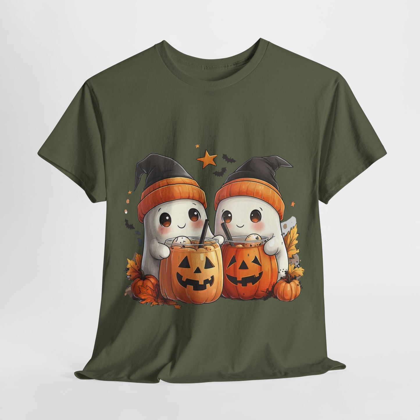 Halloween Ghost Unisex T-Shirt, Spooky Season Apparel, Orange Beanie Tee, Black Stars, Trick or Treat Shirt, Scary Costume Top