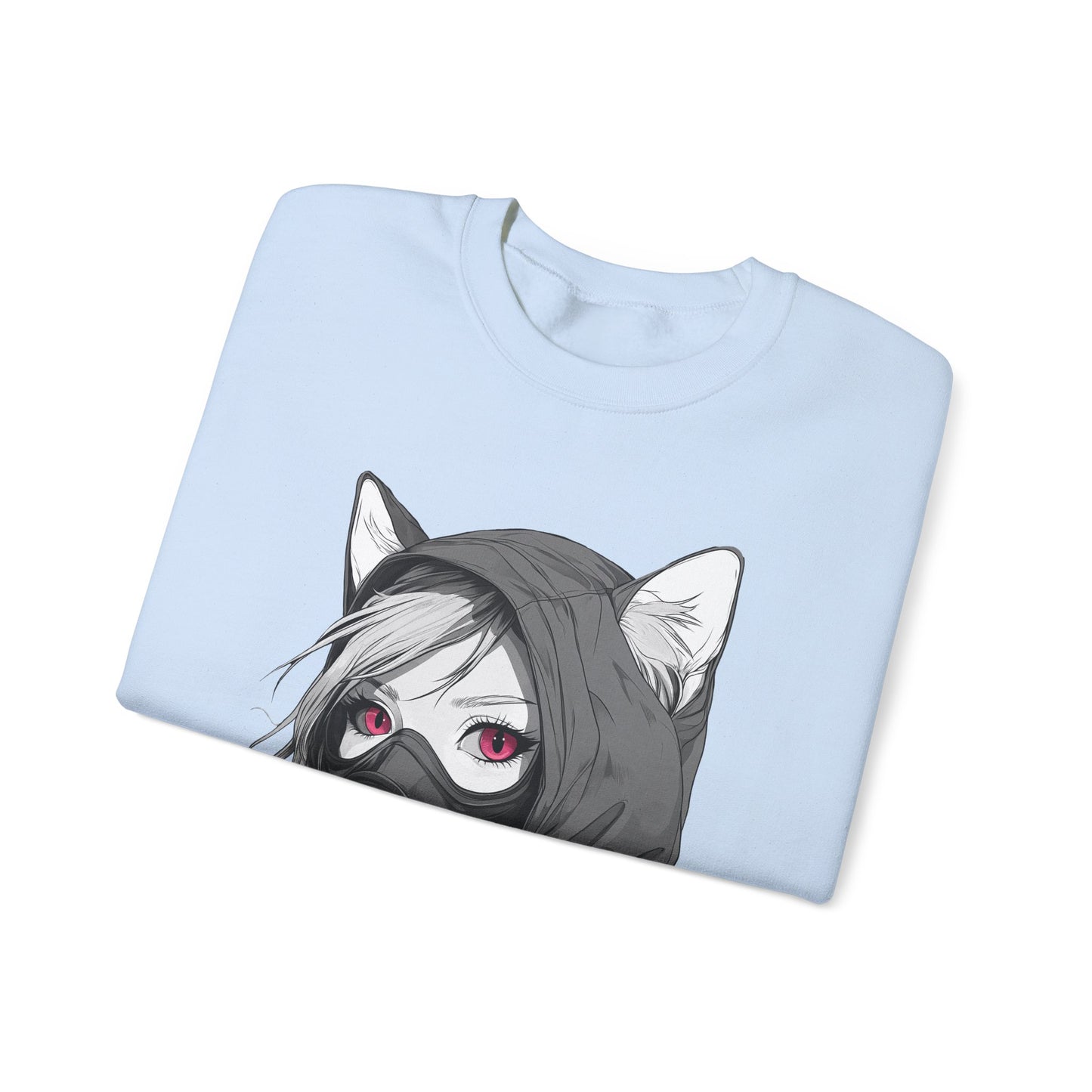 Future Anime Girl mit Gasmaske Sweatshirt /Schwarzes Unisex Streetwear Shirt, Katzengirl Design, Geschenk für Anime- und Sci-Fi-Fans