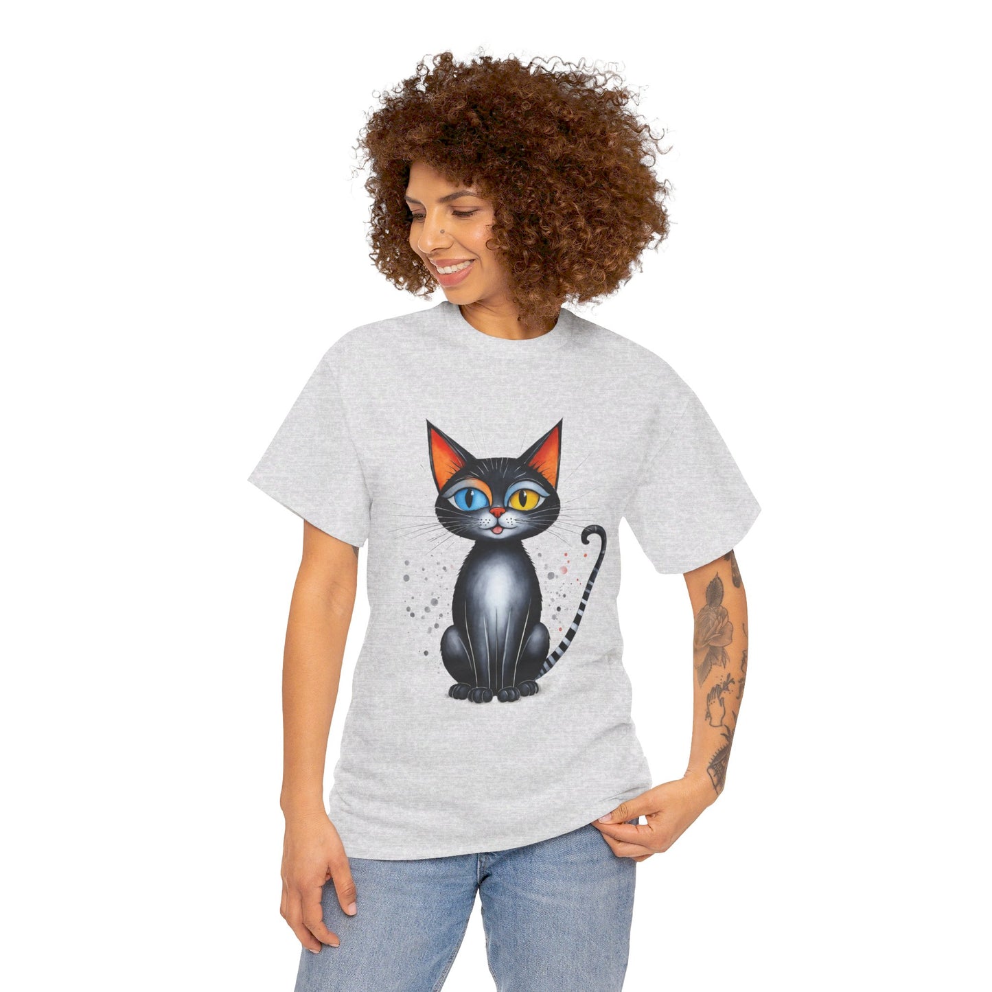 Cat Lover T-Shirt, Feline Graphic Tee, Multicolor Kitten Print Top, Animal Theme Shirt, Cat Enthusiast Clothing