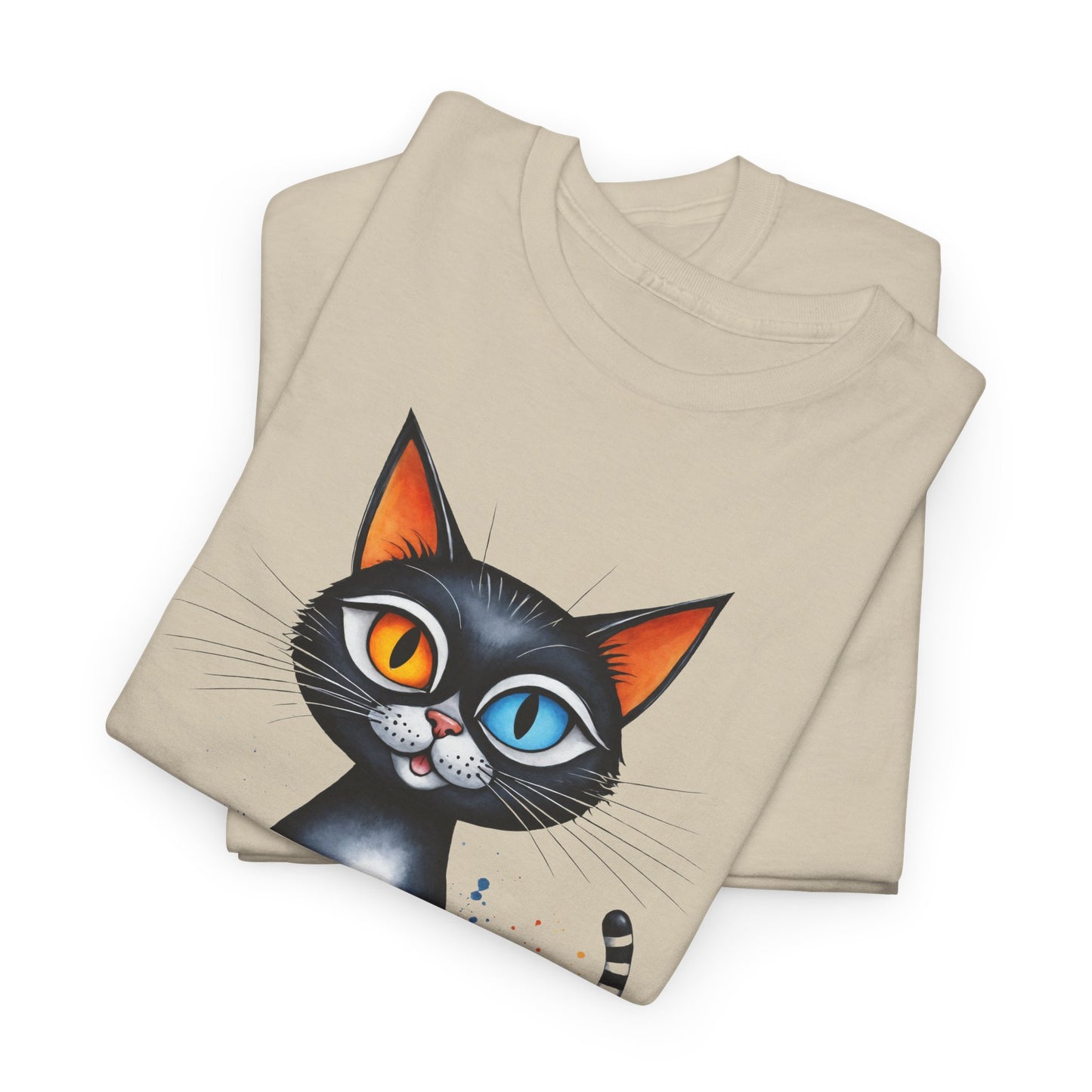 Buntes Katzen T-Shirt / Schwarze Katze mit heterochromen Augen / Lustiger Katzenpullover / Geschenk / Katzenliebhaber