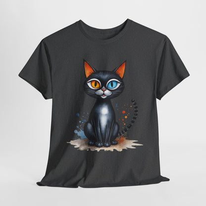 Buntes Katzen T-Shirt / Schwarze Katze mit heterochromen Augen / Lustiger Katzenpullover / Geschenk / Katzenliebhaber