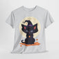 Halloween Witch Kitten T-Shirt, Black Cat Tee, Fantasy Costume Clothing, Cute Smiling Cat Shirt, Gift for Cat Lovers, Halloween Tee Shirt