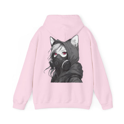 Anime Girl mit Gasmaske T-Shirt / Mask, Schwarzes Unisex Hoodie, Katzengirl Design, Geschenk für Anime- und Sci-Fi-Fans Unisex Heavy Blend™