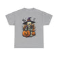 Halloween Pumpkin Skeleton Witch Tee, Spooky Unisex T-Shirt, Fall Season Shirt, Jack-O-Lantern Costume Top, Autumn Witch Theme Apparel