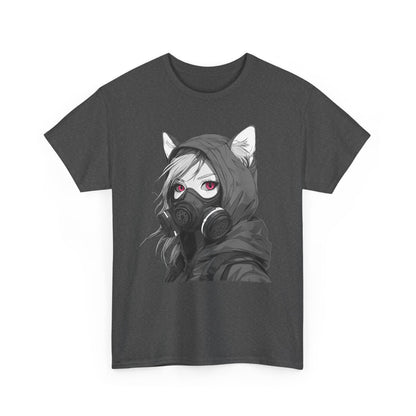 Futuristisches Anime Girl mit Gasmaske T-Shirt / Schwarzes Unisex Streetwear Shirt, Katzengirl Design, Geschenk für Anime- und Sci-Fi-Fans