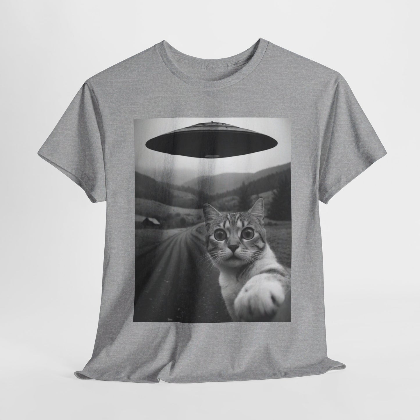 UFO Cat Tee, Alien Kitty Shirt, Space Cat Tshirt, Extraterrestrial Feline Top, Funny Cat Lover Gift