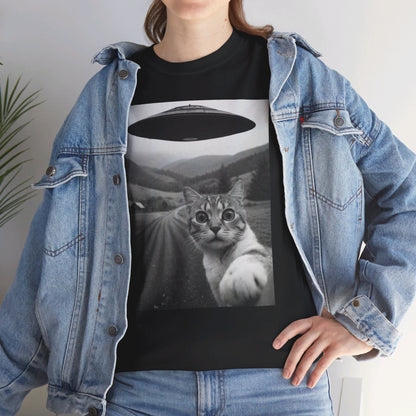 UFO Cat Tee, Alien Kitty Shirt, Space Cat Tshirt, Extraterrestrial Feline Top, Funny Cat Lover Gift