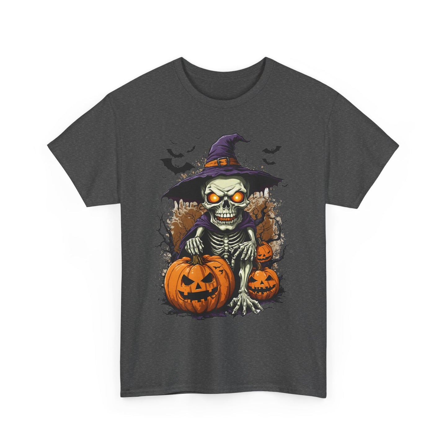 Halloween Pumpkin Skeleton Witch Tee, Spooky Unisex T-Shirt, Fall Season Shirt, Jack-O-Lantern Costume Top, Autumn Witch Theme Apparel