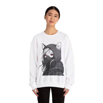 Future Anime Girl mit Gasmaske Sweatshirt /Schwarzes Unisex Streetwear Shirt, Katzengirl Design, Geschenk für Anime- und Sci-Fi-Fans