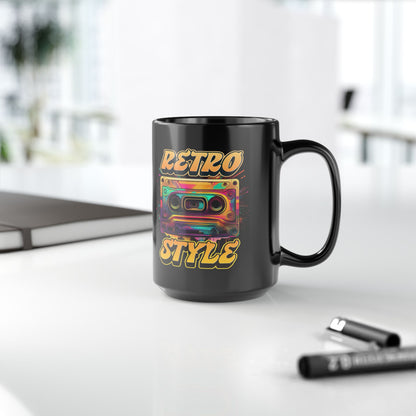 Oldschool Vibes 80er Retro Kassette Tasse, Geschenk für Musikliebhaber, Vintage Musik, Retro Kassette T-Shirt, Tasse Black Mug (11oz, 15oz)