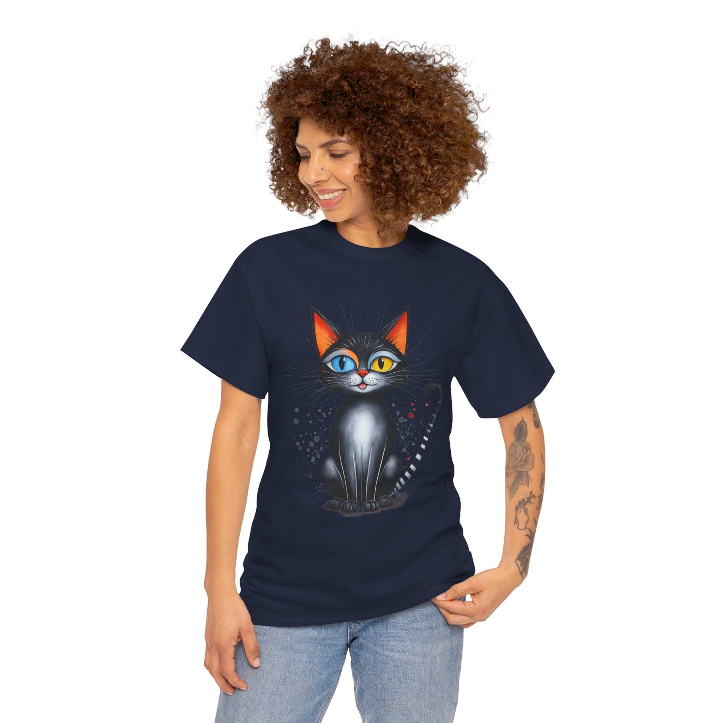 Cat Lover T-Shirt, Feline Graphic Tee, Multicolor Kitten Print Top, Animal Theme Shirt, Cat Enthusiast Clothing