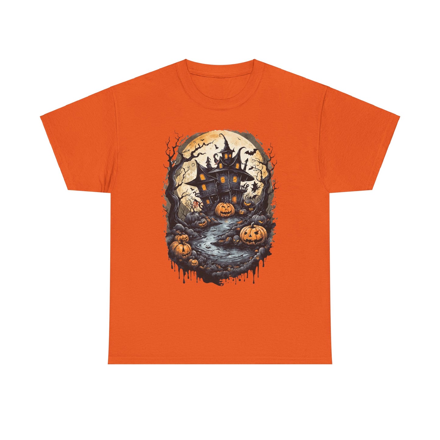 Halloween Pumpkin Dark House Tee, Scary Halloween Shirt, Horror Pumpkin T-Shirt, Spooky Jack-o-Lantern Top, Halloween Costume Apparel