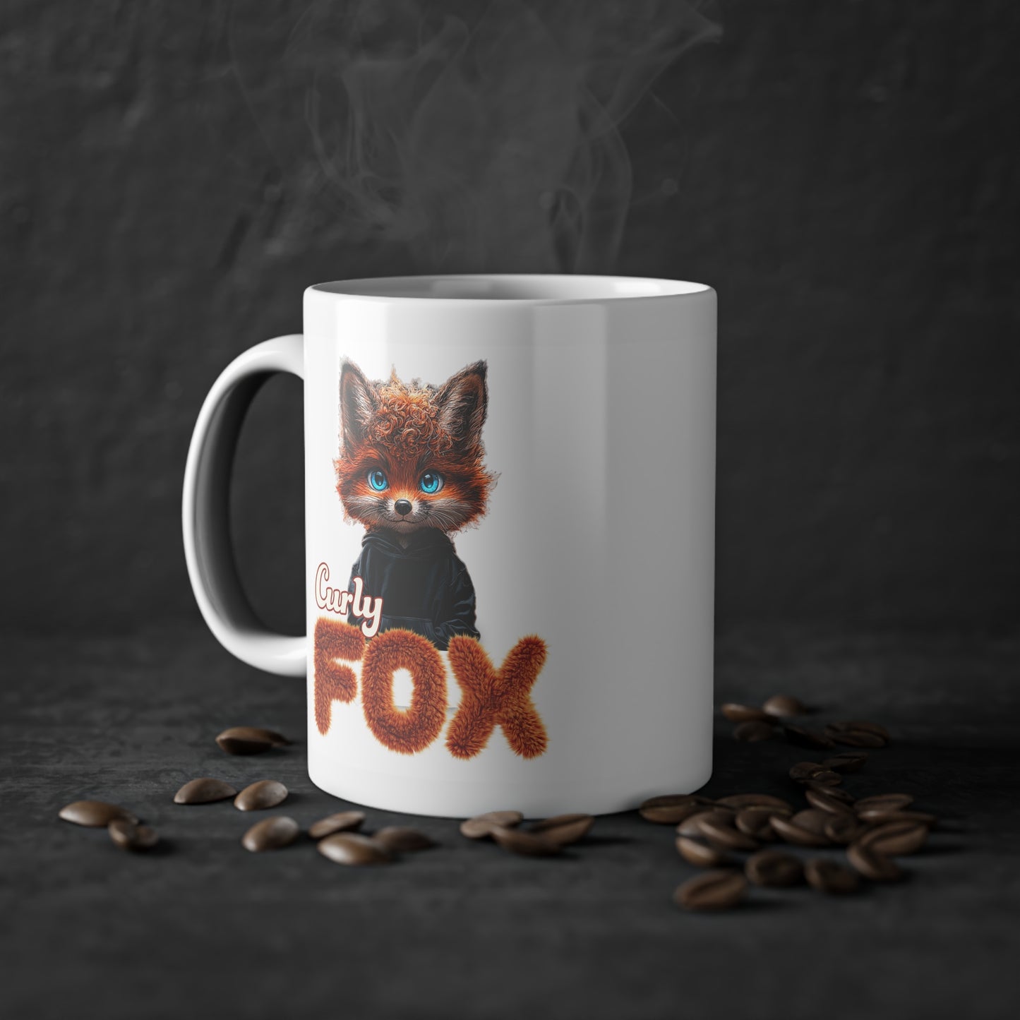 Fox Mug, Cute Curly Fox with blue Eyes, Coffee Cup, Animal Lover Gift, Wildlife Mug, Ceramic Tea Cup, Forest Animal Coffee Mug