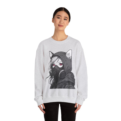 Future Anime Girl mit Gasmaske Sweatshirt /Schwarzes Unisex Streetwear Shirt, Katzengirl Design, Geschenk für Anime- und Sci-Fi-Fans