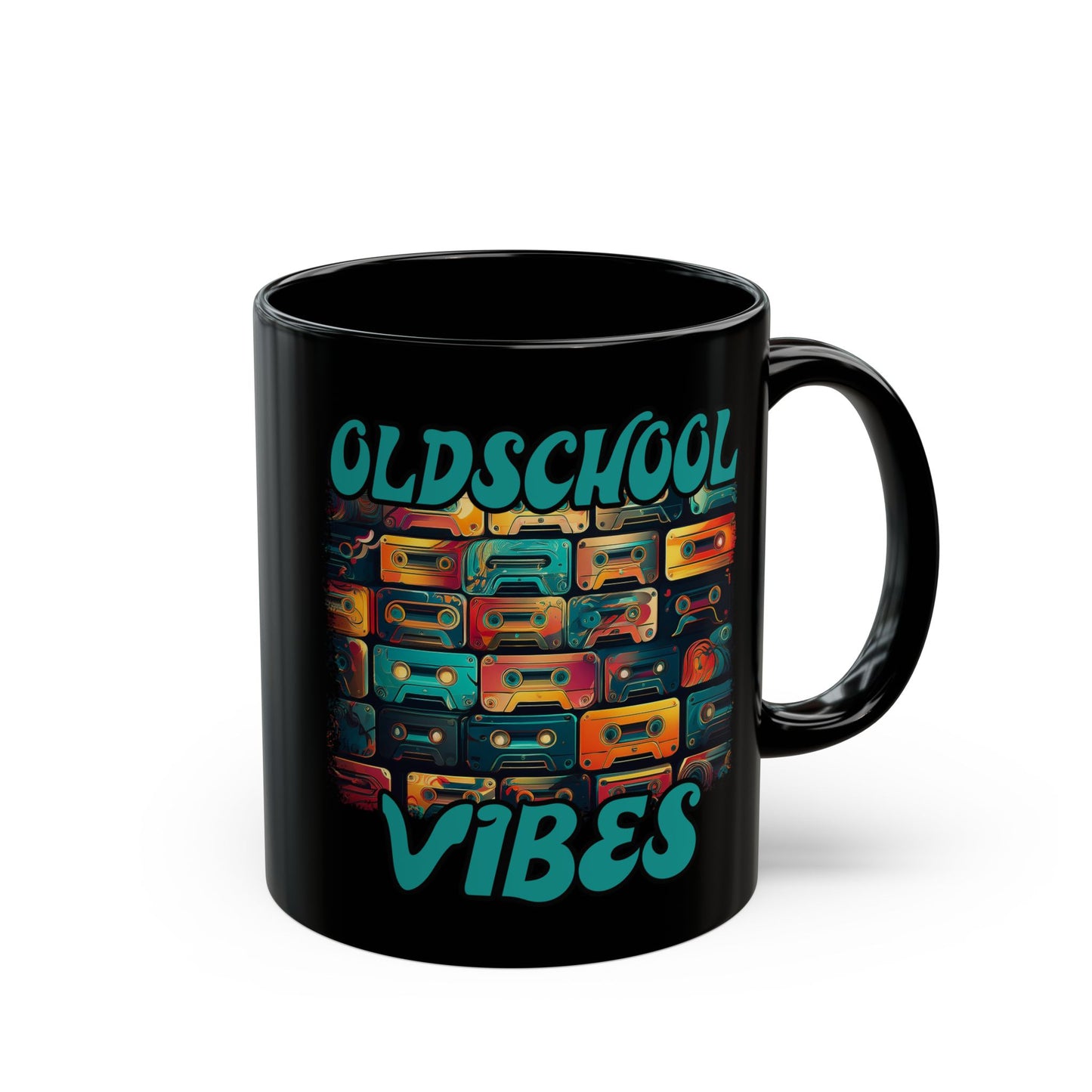 Oldschool Vibes 80er Retro Kassette Tasse, Geschenk für Musikliebhaber, Vintage Musik, Retro Kassette T-Shirt, Tasse Black Mug (11oz, 15oz)