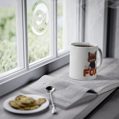 Fox Mug, Cute Curly Fox with blue Eyes, Coffee Cup, Animal Lover Gift, Wildlife Mug, Ceramic Tea Cup, Forest Animal Coffee Mug