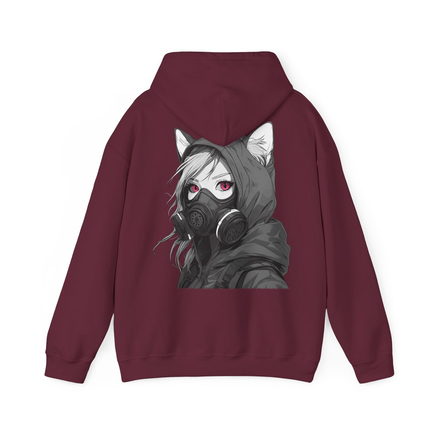 Anime Girl mit Gasmaske T-Shirt / Mask, Schwarzes Unisex Hoodie, Katzengirl Design, Geschenk für Anime- und Sci-Fi-Fans Unisex Heavy Blend™