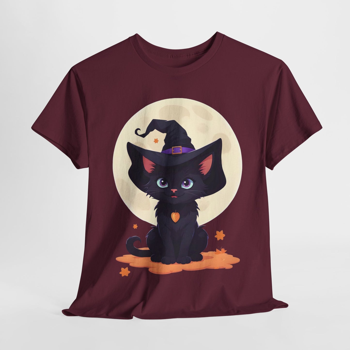 Halloween Witch Kitten T-Shirt, Black Cat Tee, Fantasy Costume Clothing, Cute Smiling Cat Shirt, Gift for Cat Lovers, Halloween Tee Shirt