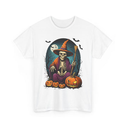 Halloween Pumpkin Skeleton Witch Tee, Spooky Unisex T-Shirt, Fall Season Shirt, Jack-O-Lantern Costume Top, Autumn Witch Theme Apparel