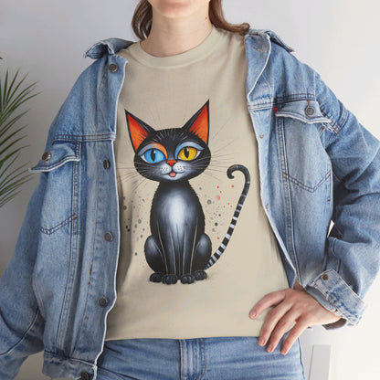 Cat Lover T-Shirt, Feline Graphic Tee, Multicolor Kitten Print Top, Animal Theme Shirt, Cat Enthusiast Clothing