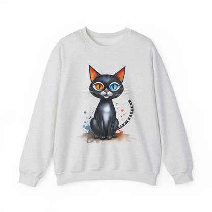 Buntes Katzen Sweatshirt / Schwarze Katze mit heterochromen Augen / Lustiger Katzenpullover / Geschenk / Katzenliebhaber