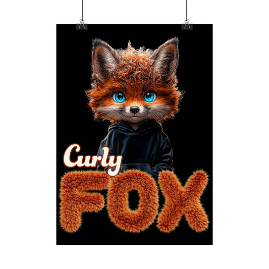 Poster Curly Fox ohne Rahmen / Niedliches Fuchsmotiv mit lockigem Fell auf T-Shirts, Sweatshirts, Kissen, Tassen Geschenk Tierliebhaber