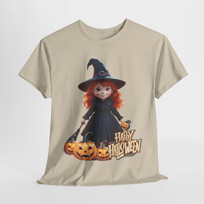 Halloween Witch Tee, Spooky Kids Shirt, Red Haired Girl Costume Top, Cute Smiling Witches Apparel, Unisex Tshirt, Holiday Clothing, Trick or