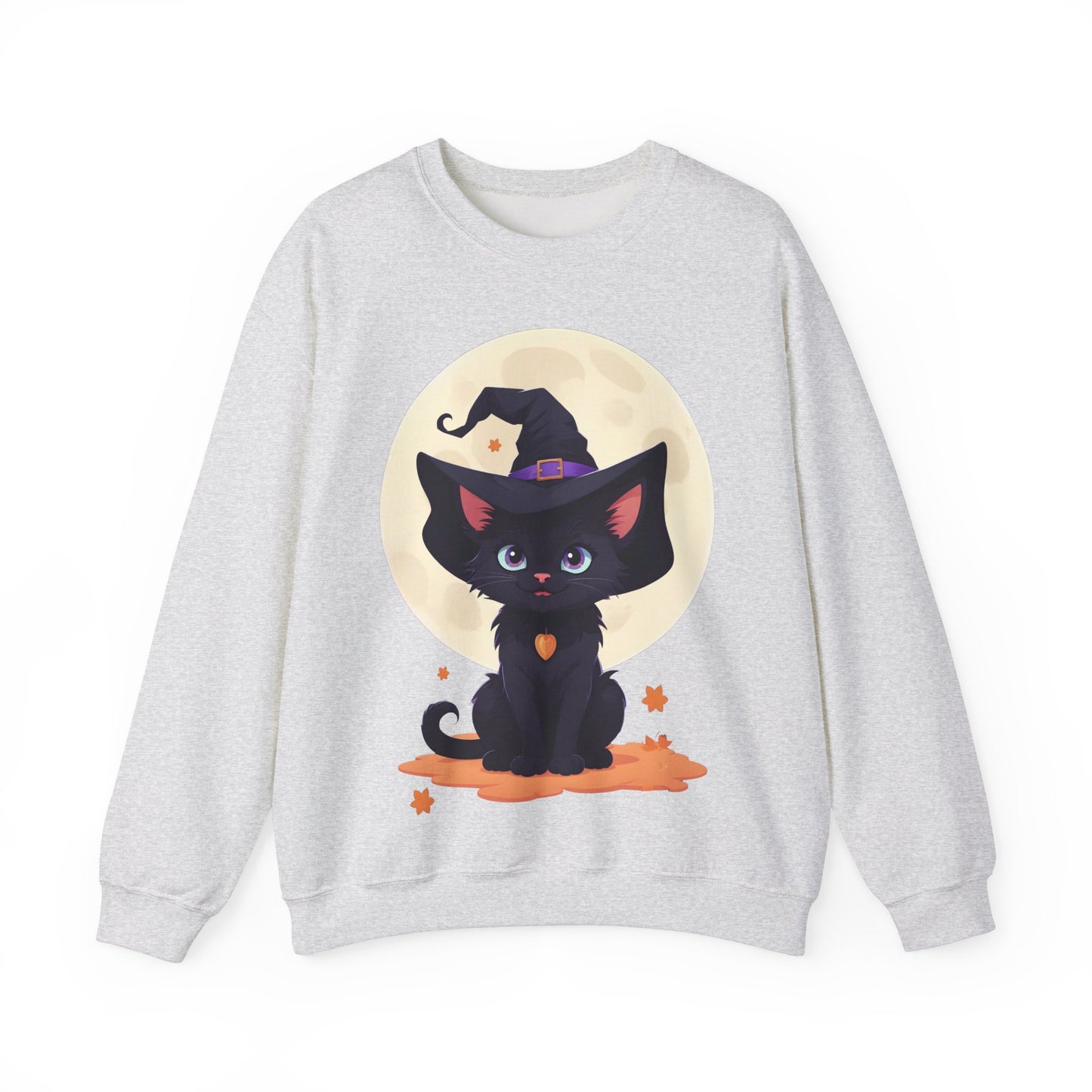 Halloween Fantasy Cute Smiling black Witch Kitten Sweatshirt, Halloween Sweatshirt, Witch Kitten Sweater, Fantasy Crewneck, Cute Halloween