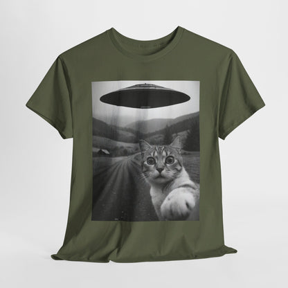 UFO Cat Tee, Alien Kitty Shirt, Space Cat Tshirt, Extraterrestrial Feline Top, Funny Cat Lover Gift