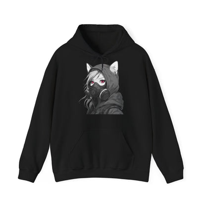 Anime Girl mit Gasmaske T-Shirt / Mask, Schwarzes Unisex Hoodie, Katzengirl Design, Geschenk für Anime- und Sci-Fi-Fans Unisex Heavy Blend™