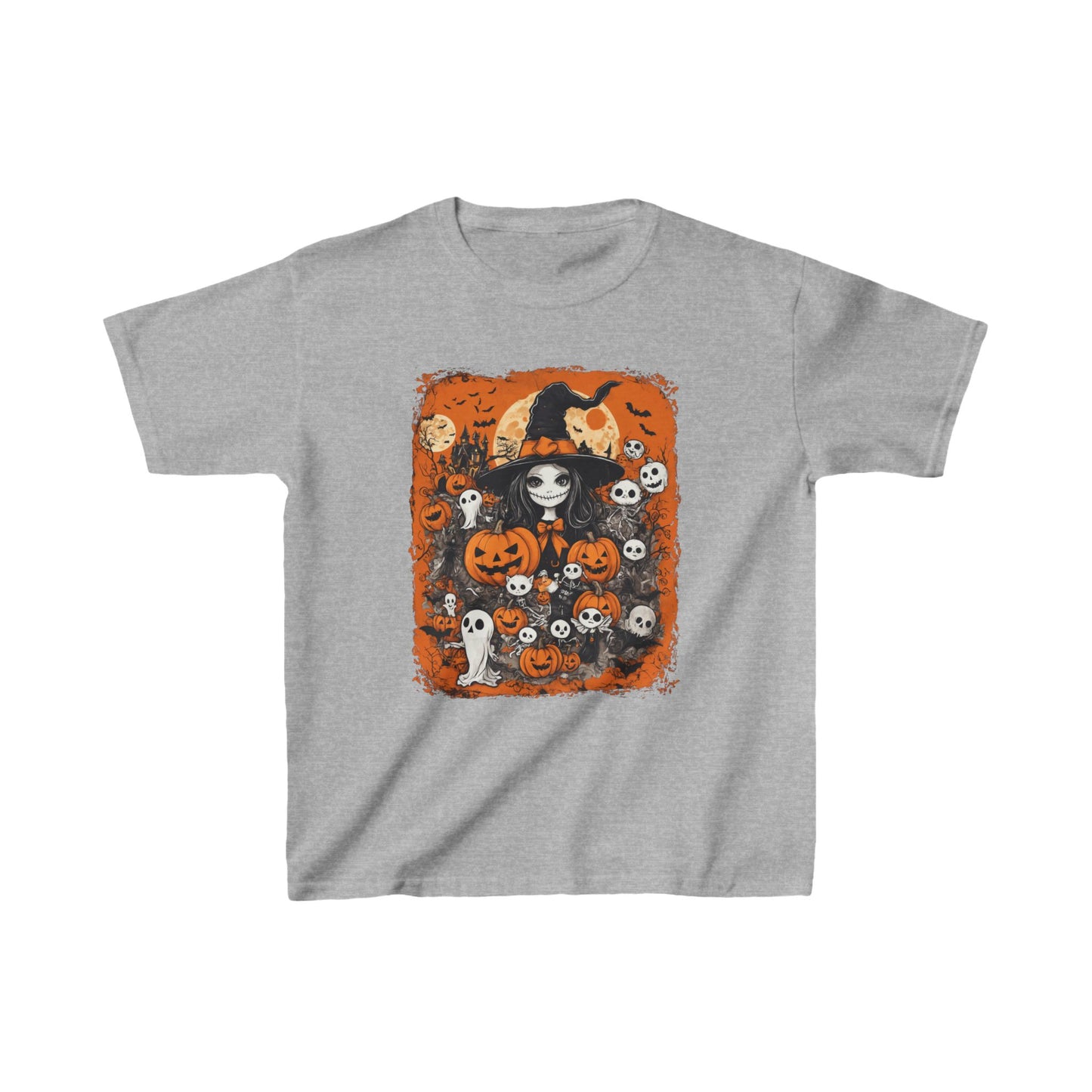 Kids T-Shirt, Halloween Witch Girl with Pumpkins and Ghosts, Halloween Tee for Children, Spooky Shirt for Kids, Trick or Treat Costume Top,