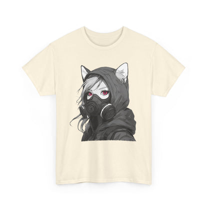 Futuristisches Anime Girl mit Gasmaske T-Shirt / Schwarzes Unisex Streetwear Shirt, Katzengirl Design, Geschenk für Anime- und Sci-Fi-Fans