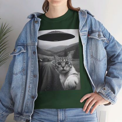 UFO Cat Tee, Alien Kitty Shirt, Space Cat Tshirt, Extraterrestrial Feline Top, Funny Cat Lover Gift