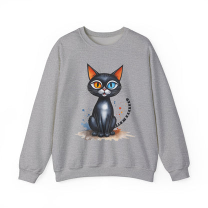 Buntes Katzen Sweatshirt / Schwarze Katze mit heterochromen Augen / Lustiger Katzenpullover / Geschenk / Katzenliebhaber