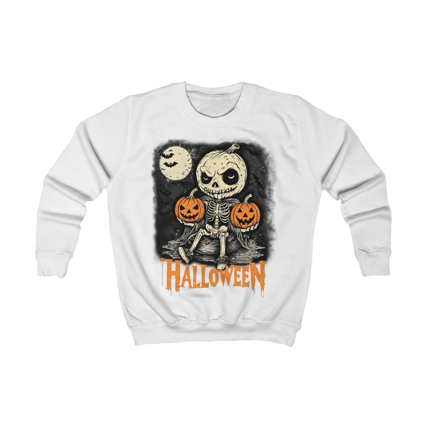 Kids Sweatshirt, Halloween Pumpkin little Skull design, Trick or Treat Costume, Jack-O-Lantern, Autumn Fall Clothing, Spooky Fashion,