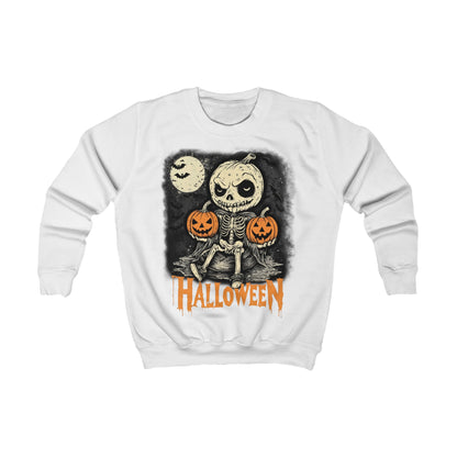 Kids Sweatshirt, Halloween Pumpkin little Skull design, Trick or Treat Costume, Jack-O-Lantern, Autumn Fall Clothing, Spooky Fashion,