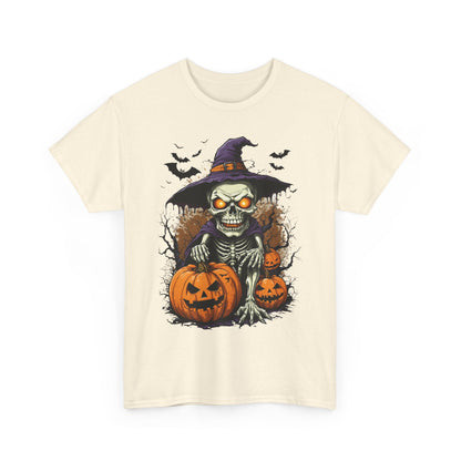 Halloween Pumpkin Skeleton Witch Tee, Spooky Unisex T-Shirt, Fall Season Shirt, Jack-O-Lantern Costume Top, Autumn Witch Theme Apparel