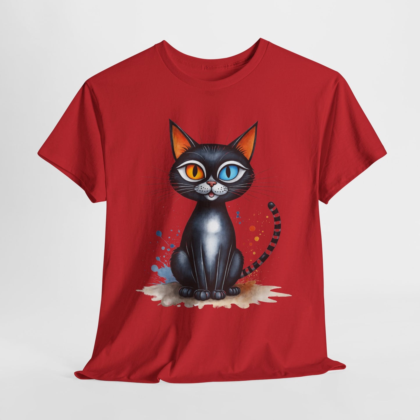 Buntes Katzen T-Shirt / Schwarze Katze mit heterochromen Augen / Lustiger Katzenpullover / Geschenk / Katzenliebhaber