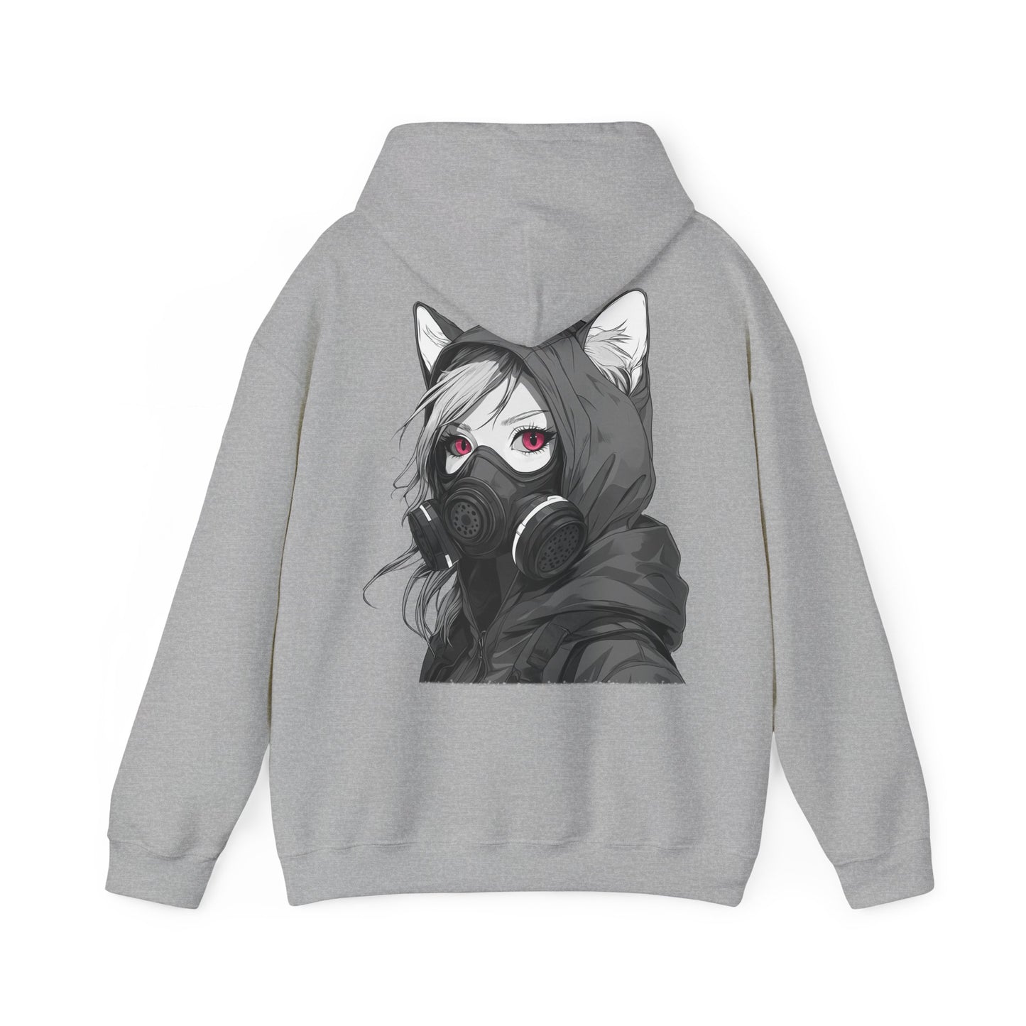 Anime Girl mit Gasmaske T-Shirt / Mask, Schwarzes Unisex Hoodie, Katzengirl Design, Geschenk für Anime- und Sci-Fi-Fans Unisex Heavy Blend™