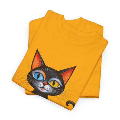 Cat Lover T-Shirt, Feline Graphic Tee, Multicolor Kitten Print Top, Animal Theme Shirt, Cat Enthusiast Clothing