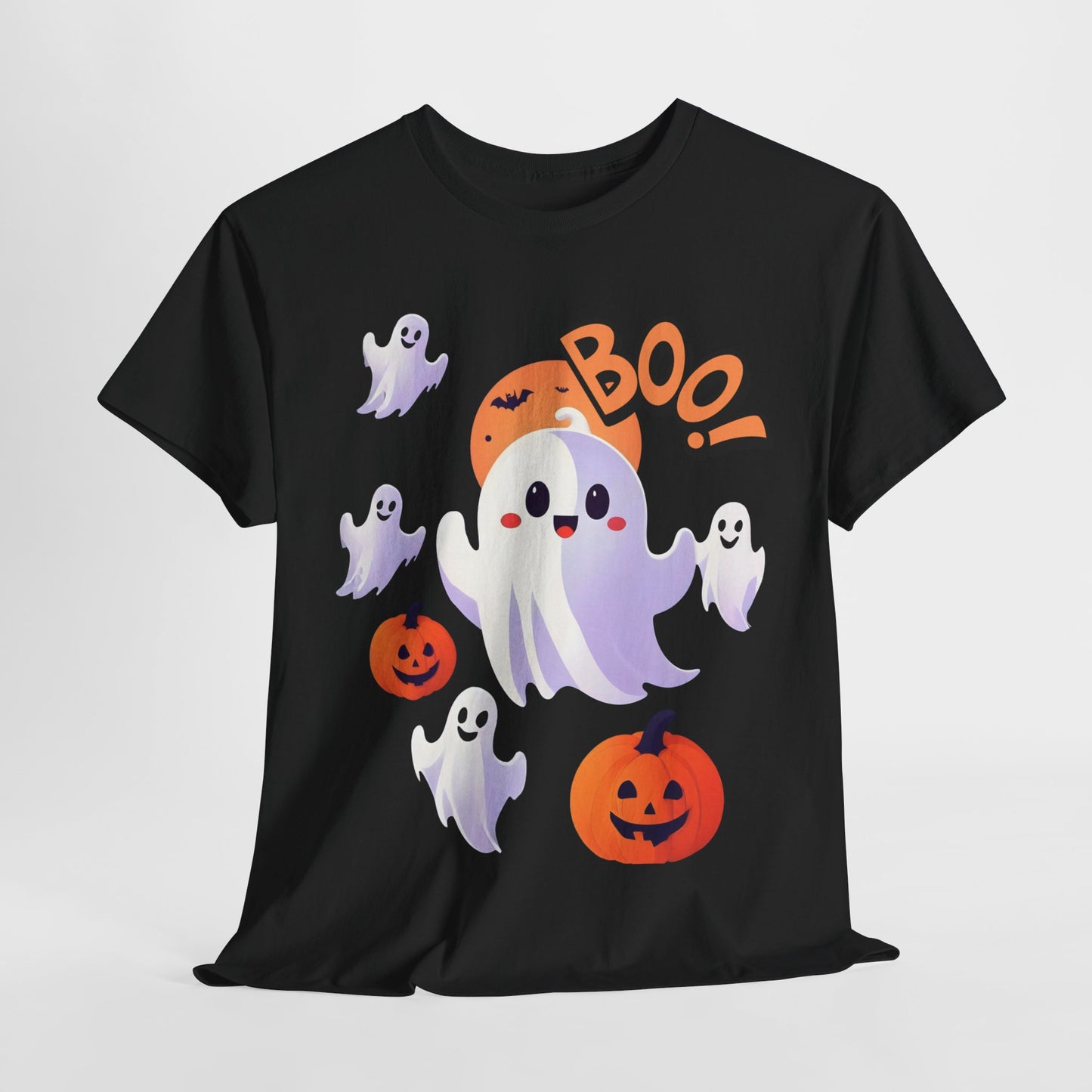 Halloween Cute Smiling Ghost Unisex Heavy Cotton Tee, Halloween Shirt, Spooky Ghost Tee, Halloween Costume, Halloween Party, Halloween Gift