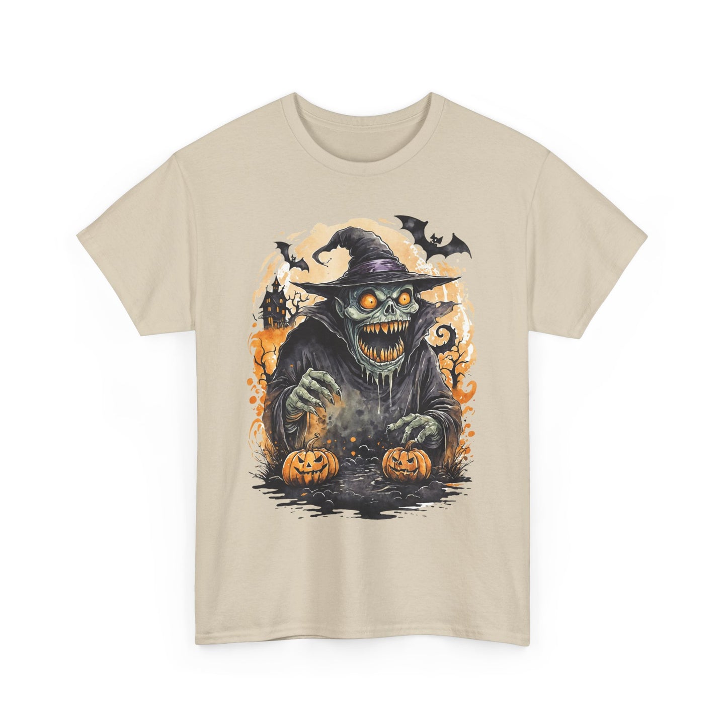 Halloween Pumpkin Green Monster Tee, Spooky Unisex T-Shirt, Fall Season Shirt, Jack-O-Lantern Costume Top, Autumn Witch Theme Apparel