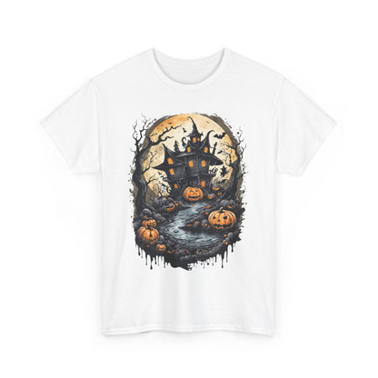 Halloween Pumpkin Dark House Tee, Scary Halloween Shirt, Horror Pumpkin T-Shirt, Spooky Jack-o-Lantern Top, Halloween Costume Apparel