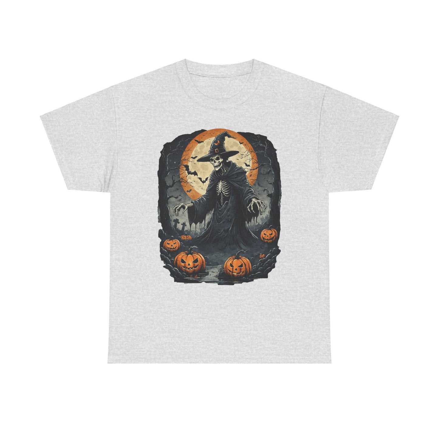 Halloween Pumpkin Skeleton Witch Tee, Spooky Unisex T-Shirt, Fall Season Shirt, Jack-O-Lantern Costume Top, Autumn Witch Theme Apparel