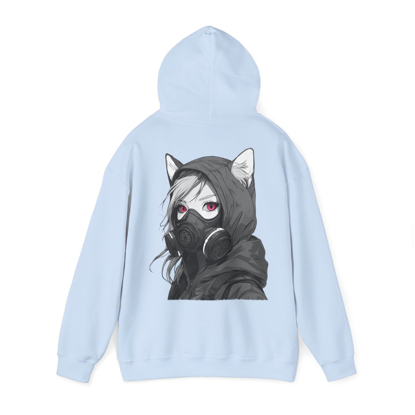 Anime Girl mit Gasmaske T-Shirt / Mask, Schwarzes Unisex Hoodie, Katzengirl Design, Geschenk für Anime- und Sci-Fi-Fans Unisex Heavy Blend™