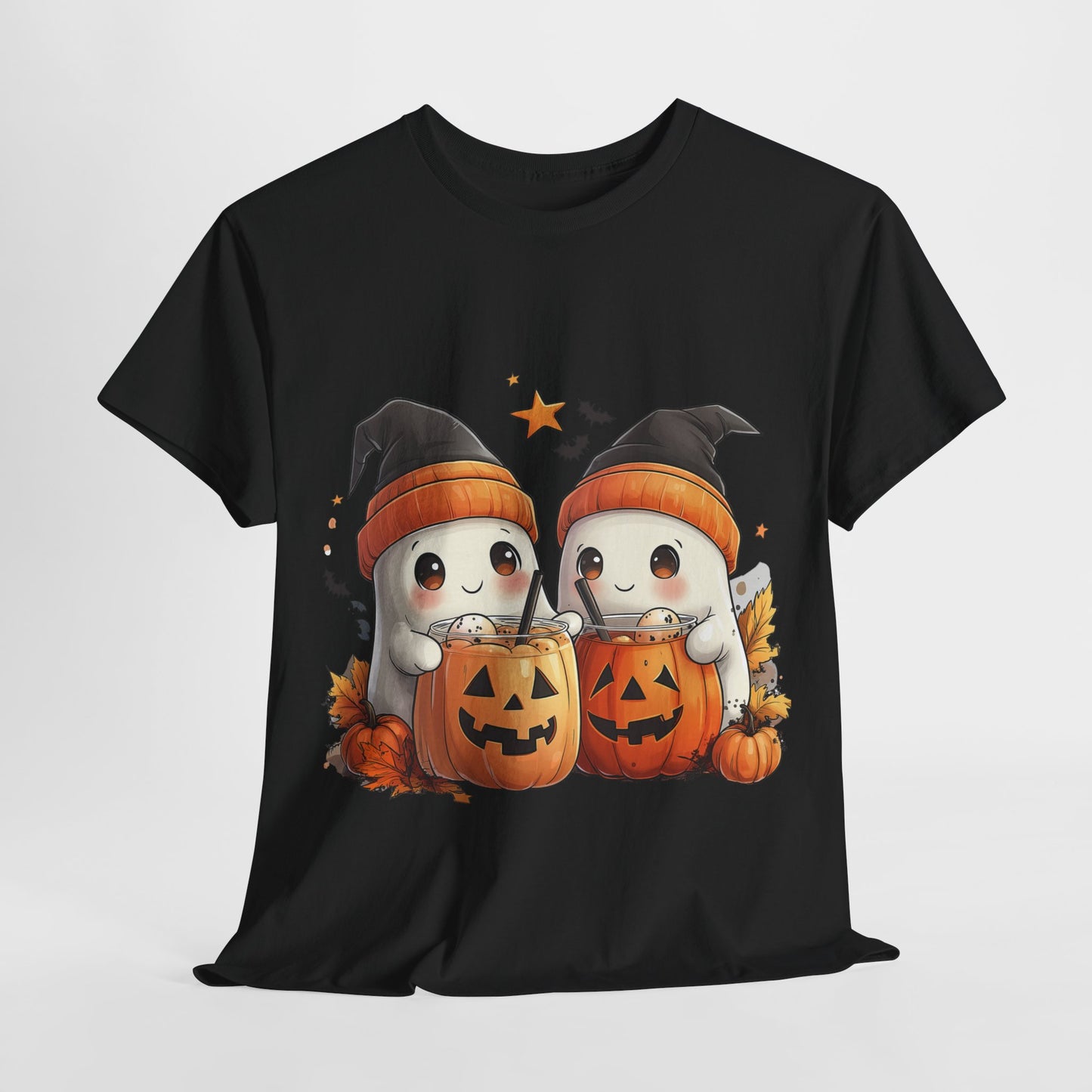 Halloween Ghost Unisex T-Shirt, Spooky Season Apparel, Orange Beanie Tee, Black Stars, Trick or Treat Shirt, Scary Costume Top