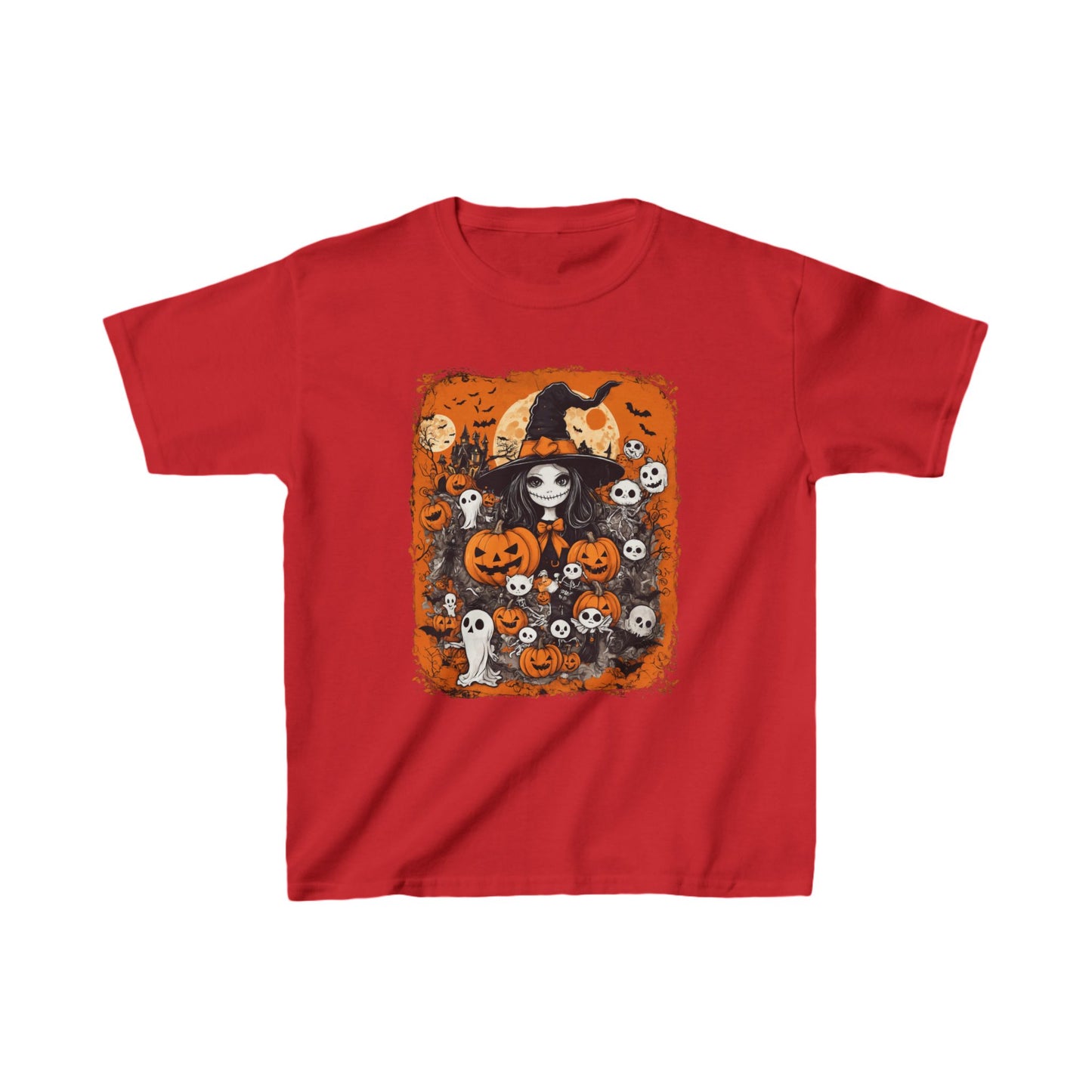 Kids T-Shirt, Halloween Witch Girl with Pumpkins and Ghosts, Halloween Tee for Children, Spooky Shirt for Kids, Trick or Treat Costume Top,