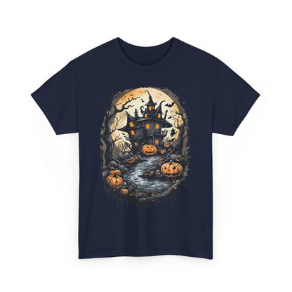 Halloween Pumpkin Dark House Tee, Scary Halloween Shirt, Horror Pumpkin T-Shirt, Spooky Jack-o-Lantern Top, Halloween Costume Apparel