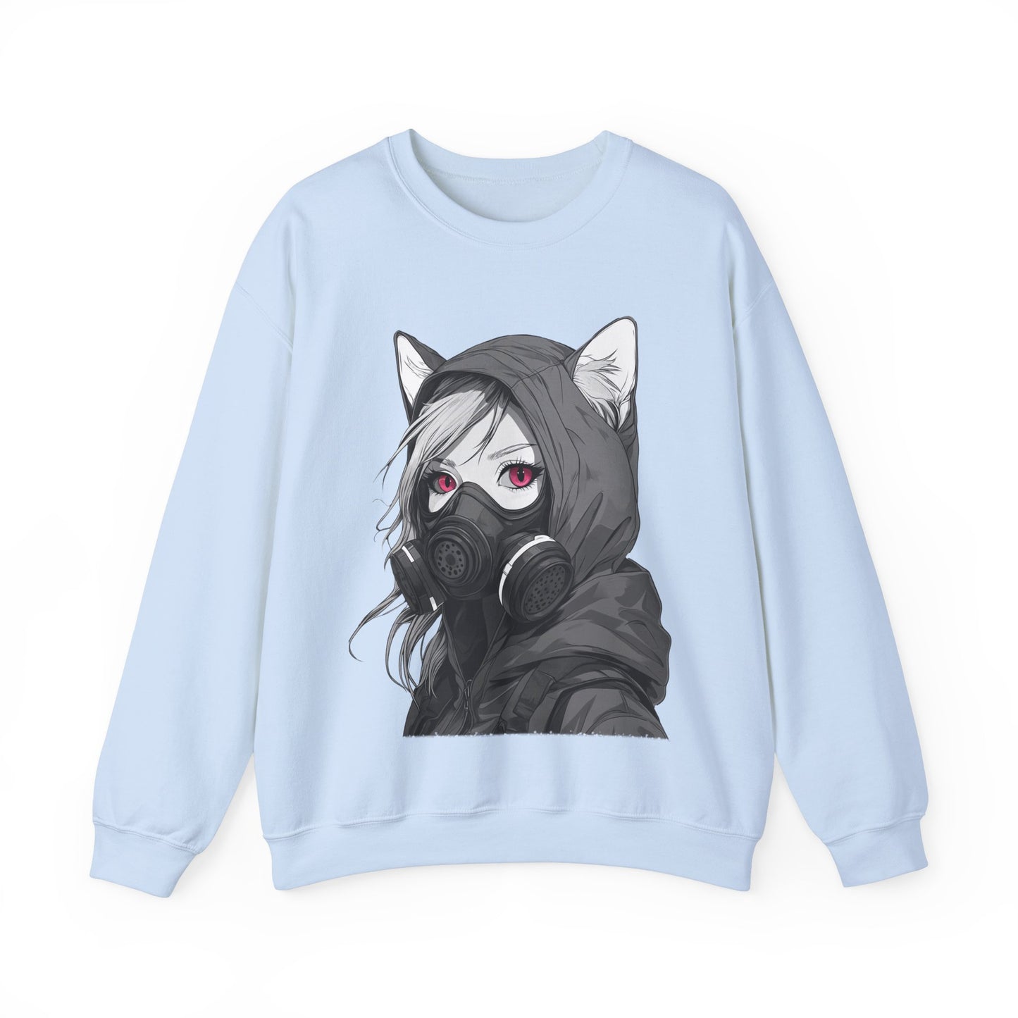 Future Anime Girl mit Gasmaske Sweatshirt /Schwarzes Unisex Streetwear Shirt, Katzengirl Design, Geschenk für Anime- und Sci-Fi-Fans